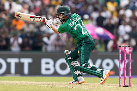 Pakistan's Mohammad Nawaz bats during the T20 World Cup cricket match between Netherlands and Pakistan in Colombo, Sri Lanka.