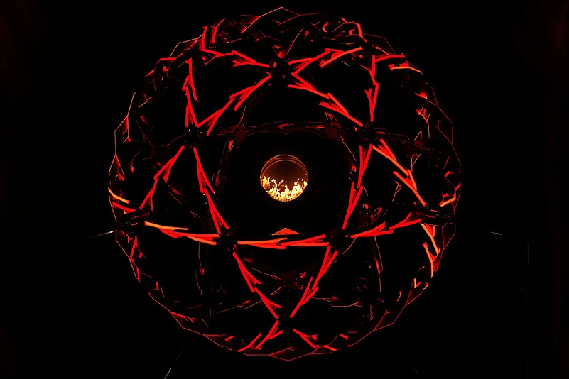 Milan Cortina Olympics Opening Ceremony photos-A view of the lit cauldron