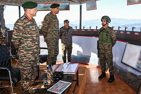 Chief of the Army Staff General Upendra Dwivedi during a visit to forward areas of Poonch sector to review operational preparedness, in Jammu and Kashmir. 
