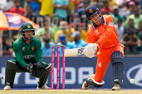 Netherlands' captain Scott Edwards plays a shot during the T20 World Cup cricket match between Netherlands and Pakistan in Colombo, Sri Lanka.