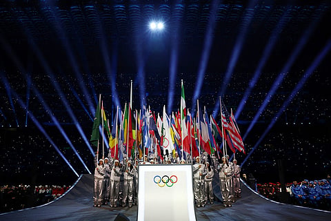 The Olympic opening ceremony at the 2026 Winter Olympics, in Milan, Italy.