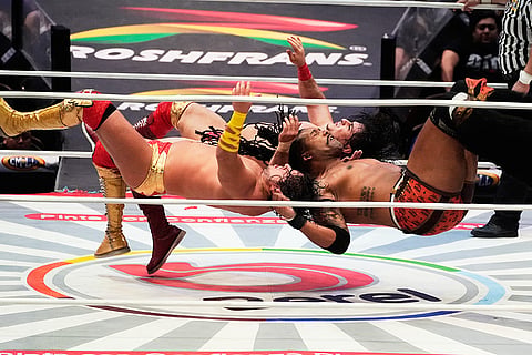 Lucha Libre wrestlers fight at the Arena Mexico in Mexico City.