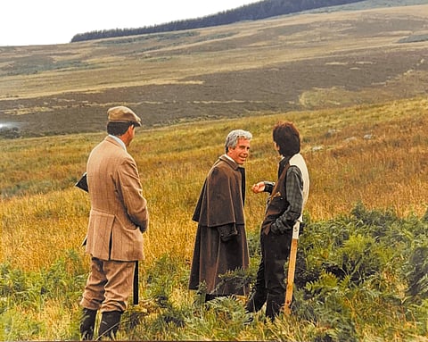 Andrew Mountbatten-Windsor (ex-Prince Andrew), Jeffrey Epstein and Ghislaine Maxwell near Balmoral in Scotland.