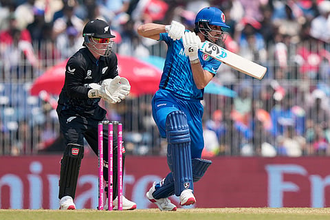 Afghanistan's Sediqullah Atal bats during the T20 World Cup cricket match between Afghanistan and New Zealand in Chennai, India.