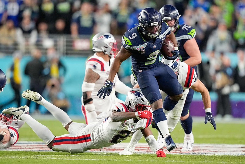 Patriots vs Seahawks NFL Super Bowl 60 football game-Kenneth Walker III