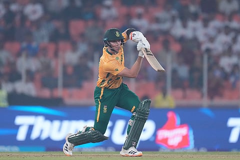 South Africa Tristan Stubbs plays a shot during the T20 World Cup cricket match between Canada and South Africa in Ahmedabad.