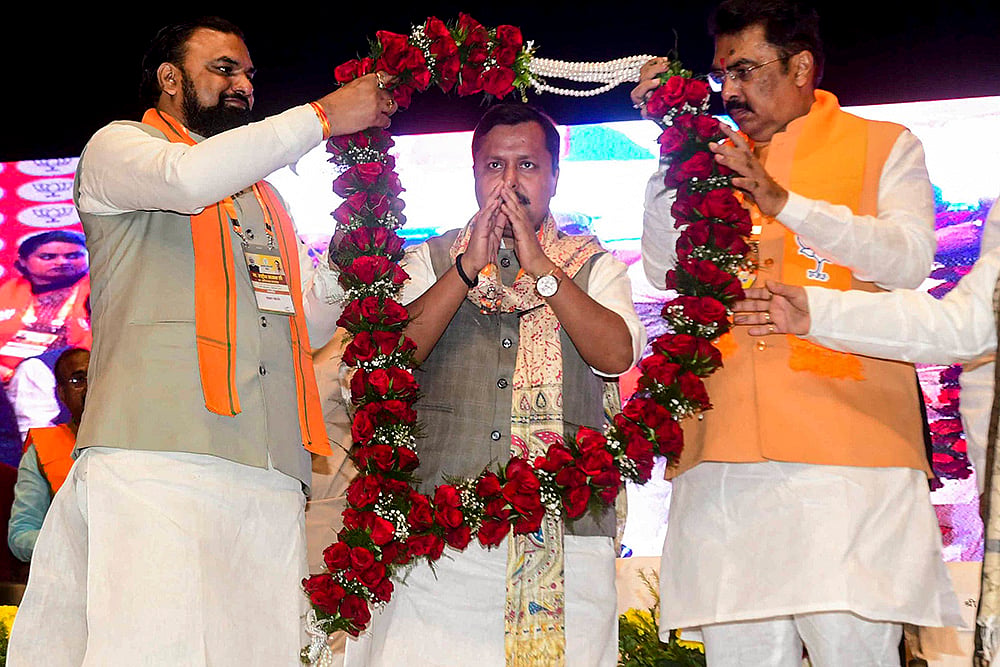 Nitin Nabin at a felicitation function in Patna
