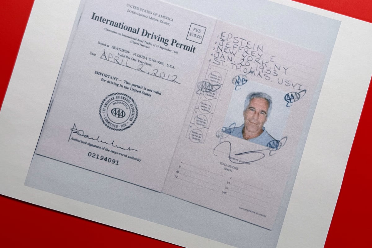 AP Photo/Jon Elswick : A document that was included in the U.S. Department of Justice release of the Jeffrey Epstein files, photographed Wednesday, Feb. 4, 2026, shows an April 2012 International Driving Permit for Epstein. 