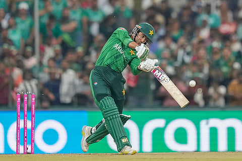 Pakistan's Saim Ayub plays a shot during the T20 World Cup cricket match between Pakistan and the United States in Colombo, Sri Lanka.
