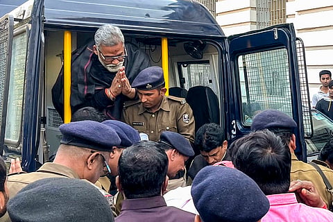 Independent MP Pappu Yadav arrives from jail to appear at the civil court, in Patna, Tuesday, Feb. 10, 2026. Yadav was arrested in February 2026 in connection with a 31-year-old 1995 case involving alleged document forgery. 