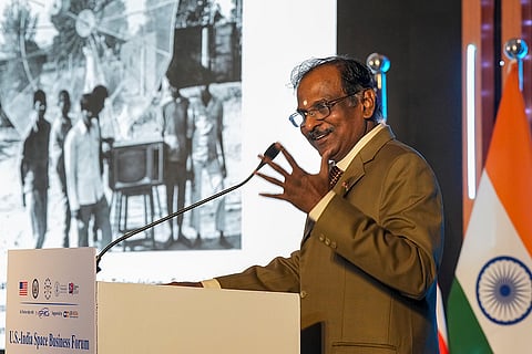 ISRO Chairman V. Narayanan speaks during the inauguration of the US-India Space Business Forum, in Bengaluru, Karnataka.