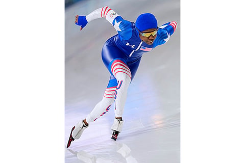 Erin Jackson of the U.S. competes in the women's 1,000 meters speedskating race at the 2026 Winter Olympics, in Milan, Italy.