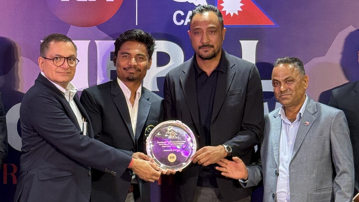 Special Arrangement : Nepal captain Rohit Paudel (second from left) along with Cricket Association of Nepal officials in Mumbai.