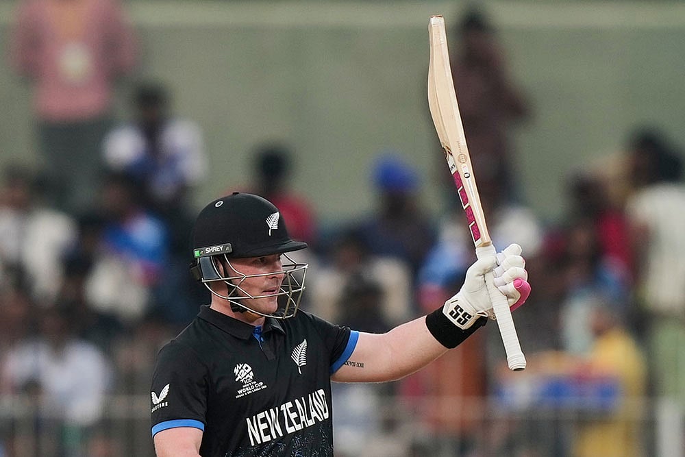 New Zealands Tim Seifert celebrates his fifty runs