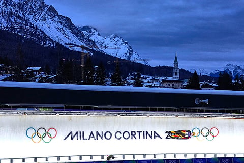 Germany's Anna Berreiter slides down the track during a women's single luge run at the 2026 Winter Olympics, in Cortina d'Ampezzo, Italy.