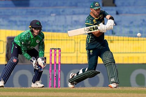 Australia's Glenn Maxwell plays a shot during the T20 World Cup cricket match between Australia and Ireland in Colombo, Sri Lanka.