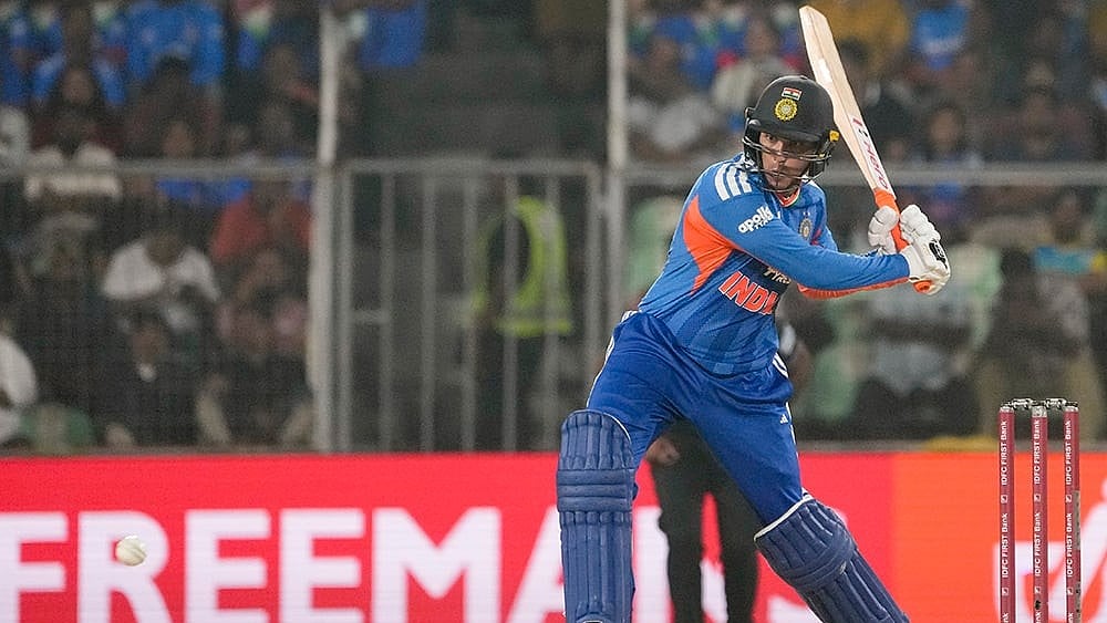 | Photo: PTI/R SenthilKumar : India's Abhishek Sharma plays a shot during the fifth and final T20 International cricket match between India and New Zealand, at the Greenfield International Stadium, in Thiruvananthapuram, Kerala.