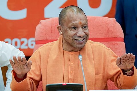 Uttar Pradesh Chief Minister Yogi Adityanath addresses a press conference after the presentation of the state budget for FY 2026-27 in the state Assembly, in Lucknow.