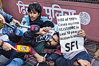 Aggressive Victimhood Versus Predictable Protests Photo: Tribhuvan Tiwari : Fair Demand: Delhi police detain an activist from the Students’ Federation of India during a protest in Delhi on February 5 demanding the immediate implementation of the UGC (Promotion of Equity in Higher Education Institutions) Regulations, 2026