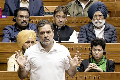 LoP in the Lok Sabha Rahul Gandhi speaks during the Budget session of Parliament, in New Delhi.
