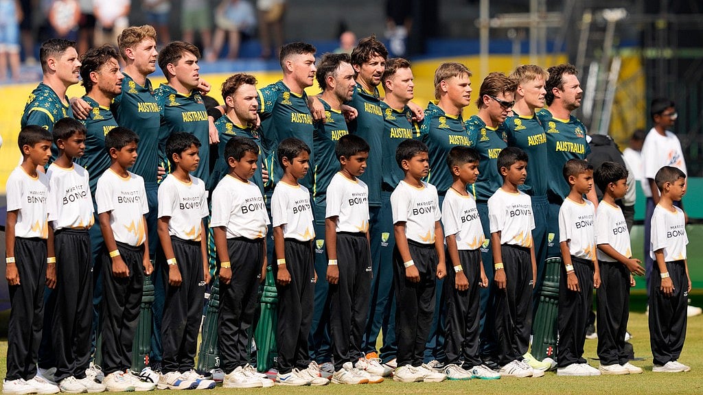 AP : Australia's players line up for the national anthems before the start of the T20 World Cup match between Australia and Ireland in Colombo, Sri Lanka.