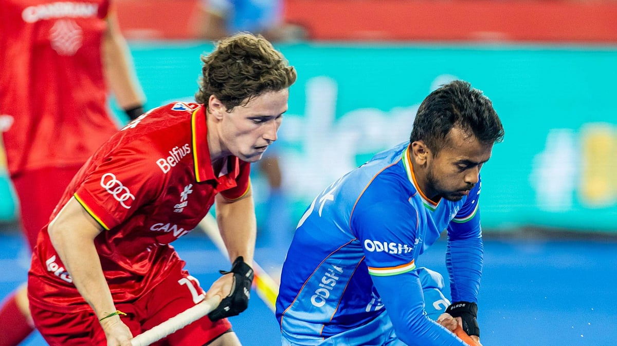 TheHockeyIndia/X : India hockey players in action against Belgium in FIH Men's Pro League 2025-26 in Rourkela. 