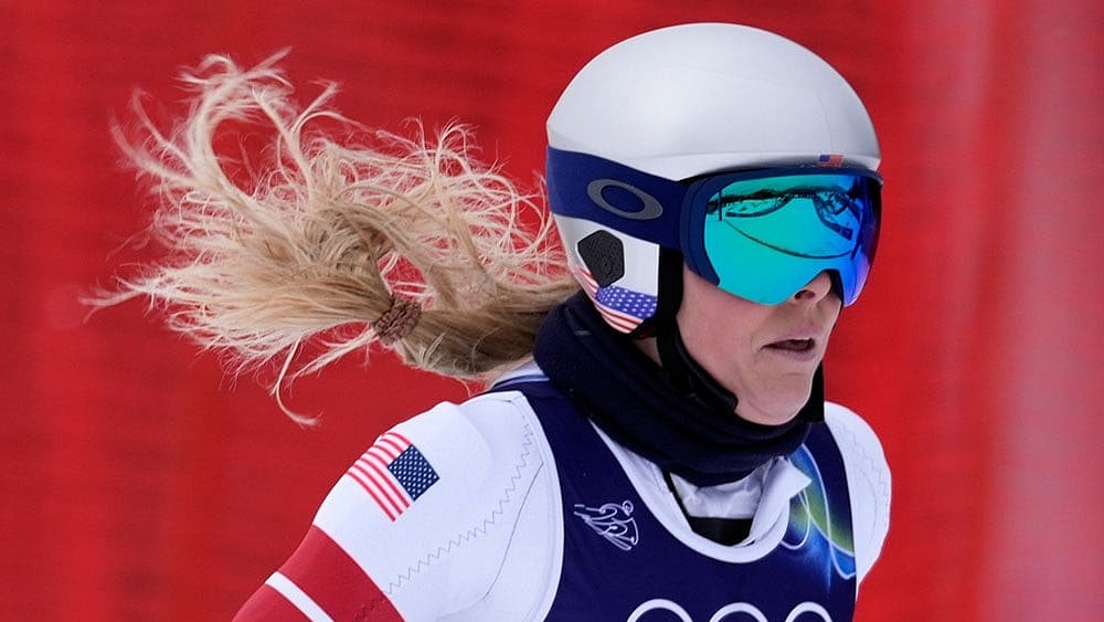 United States' Lindsey Vonn in action during alpine ski women's downhill training, at the 2026 Winter Olympics, in Cortina d'Ampezzo, Italy. - Photo: AP/Robert F. Bukaty