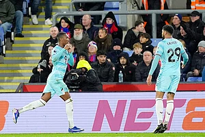 | Photo: Jordan Pettitt/PA via AP : Burnley's Jaidon Anthony celebrates after scoring their side's second goal of the game during their English Premier League soccer match against Crystal Palace in London.