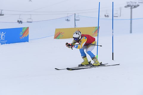 An Alpine Skier warming up before the match in Khelo India Winter Games 2025 edition 