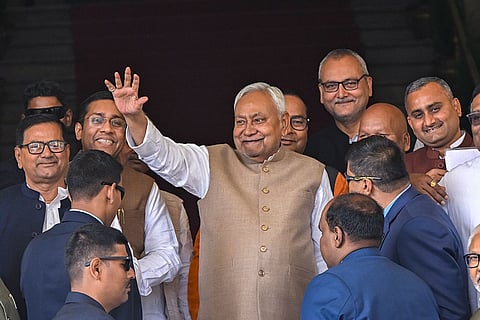 Bihar Chief Minister Nitish Kumar arrives to attend the Budget session of the state Assembly, in Patna.