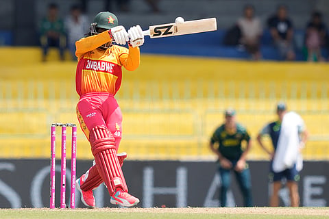 Zimbabwe's Tadiwanashe Marumani plays a shot during the T20 World Cup cricket match between Australia and Zimbabwe in Colombo, Sri Lanka.