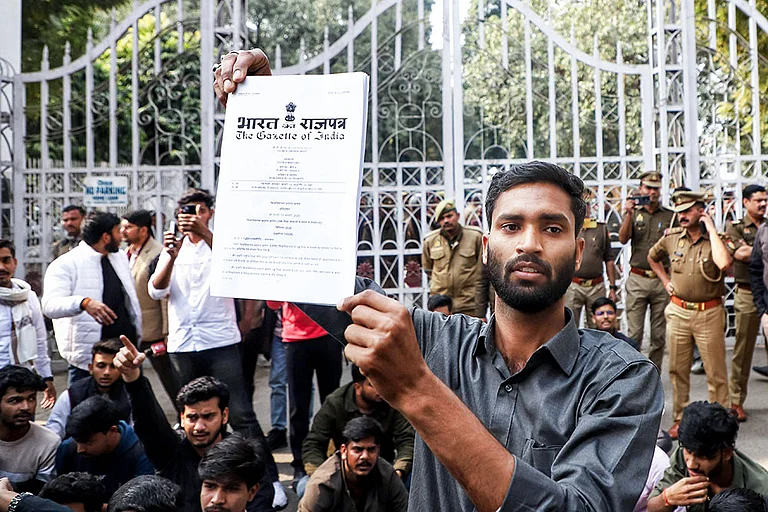Students of Lucknow University stage a protest against UGC's new caste-based equality rules in colleges at university campus, in Lucknow, Uttar Pradesh.
- | Photo: IMAGO/ANI News