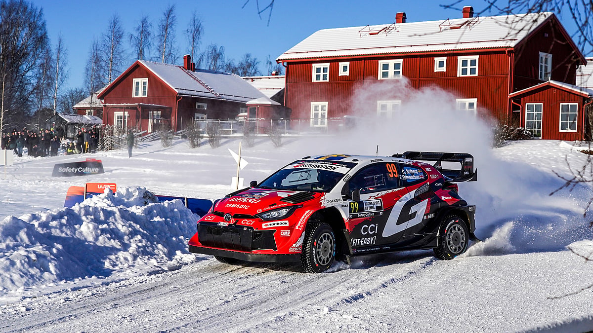 @World / Red Bull Content Pool : Oliver Solberg & Elliott Edmondson on Rally Sweden's shakedown stage.