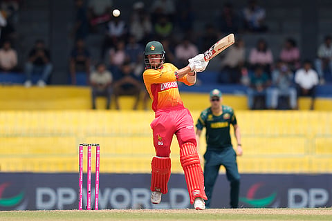 Zimbabwe's Brian Bennett plays a shot during the T20 World Cup cricket match between Australia and Zimbabwe in Colombo, Sri Lanka.
