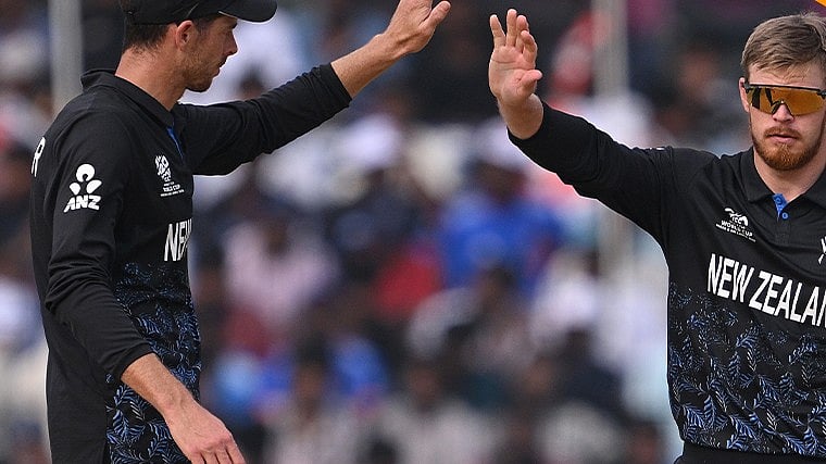BLACKCAPS/X : New Zealand cricketers in action in ICC T20 World Cup 2026 Group D encounter.