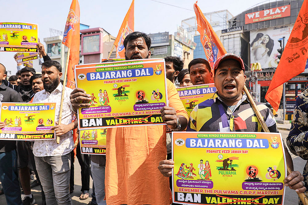 Bajrang Dal activists protest in Hyderabad