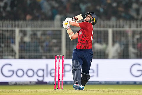 England's Sam Curran plays a shot during the T20 World Cup cricket match between England and Scotland in Kolkata.