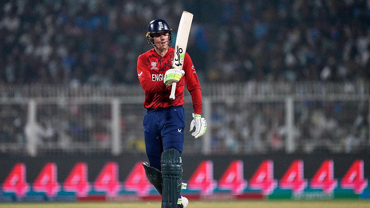AP Photo : England's Tom Banton celebrates his fifty runs during the ICC T20 World Cup Group C cricket match between England and Scotland in Kolkata.