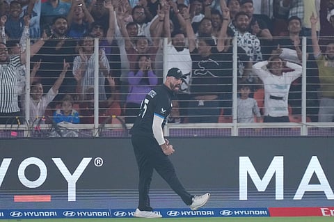 Daryl Mitchell takes stunning juggling catch on boundary line during NZ vs SA ICC T20 World Cup 2026 Group D match.