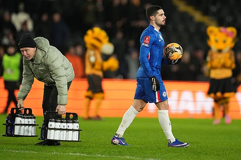 Chelsea's Pedro Netowalks off the pitch after the English FA Cup fourth round soccer match between Hull City and Chelsea in Hull, England.