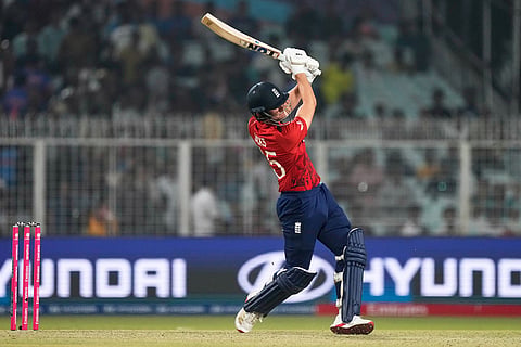England's Will Jacks plays a shot during the T20 World Cup cricket match between England and Scotland in Kolkata.
