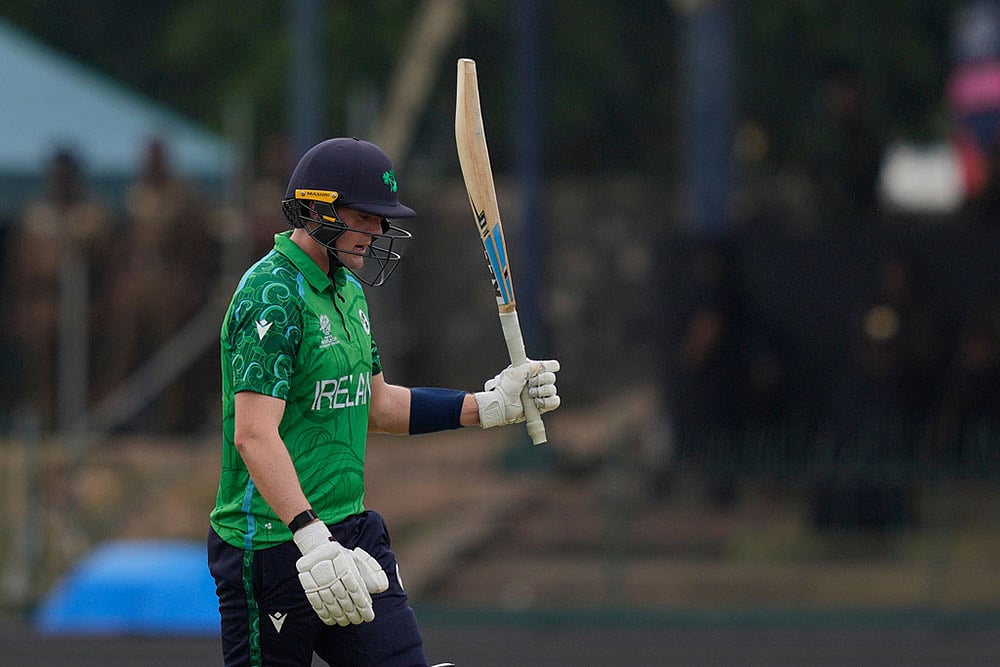 Irelands Gareth Delany celebrates his fifty runs 