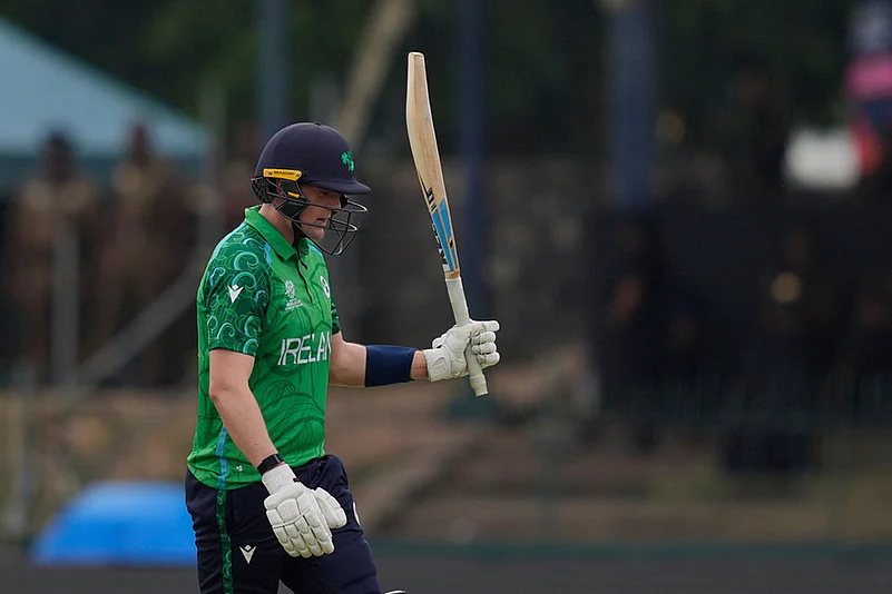 Irelands Gareth Delany celebrates his fifty runs