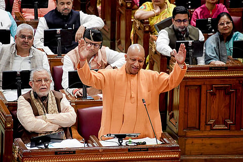 Uttar Pradesh Chief Minister Yogi Adityanath speaks during Budget session of the state Assembly, in Lucknow.