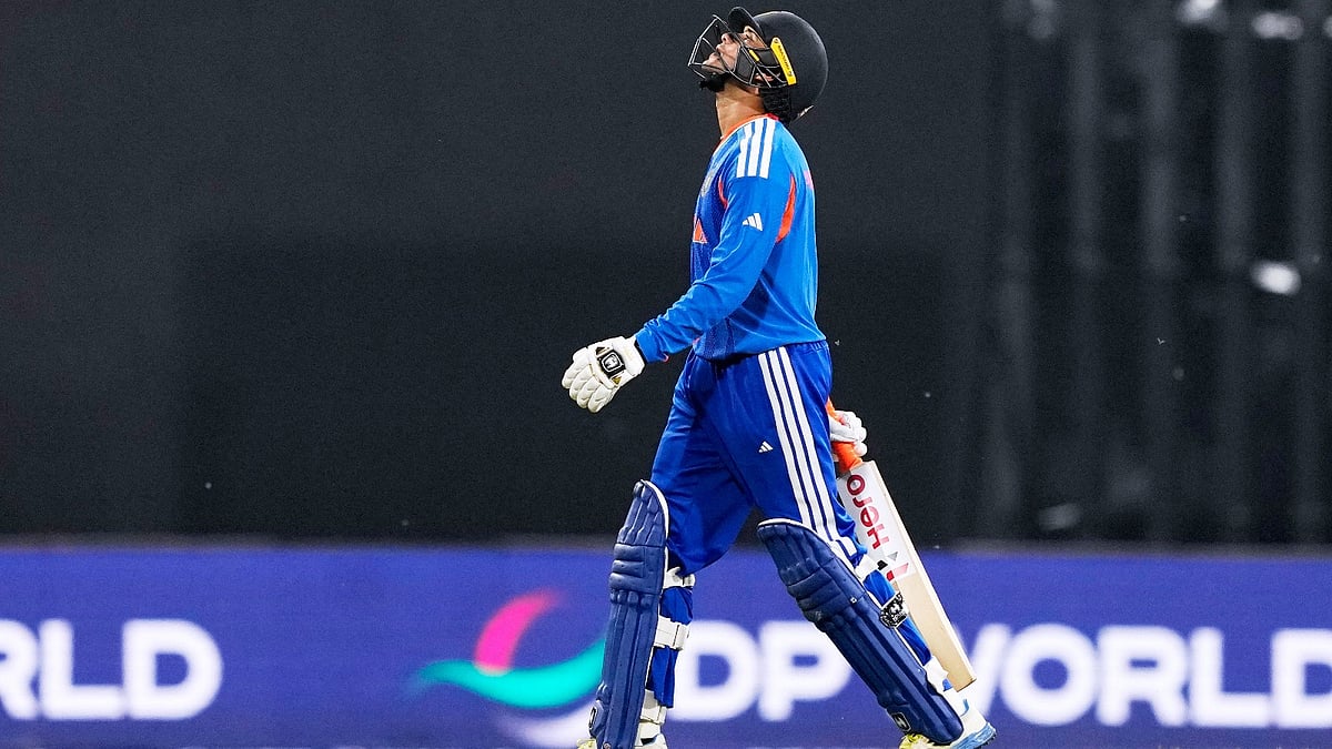 (AP Photo/Eranga Jayawardena) : India's Abhishek Sharma reacts as he leaves the ground after losing his wicket during the T20 World Cup cricket match between India and Pakistan in Colombo, Sri Lanka, Sunday, Feb. 15, 2026
