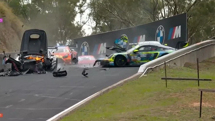 terrifying car crash Bathurst 12 Hour race 2026 Ralf Aron video
