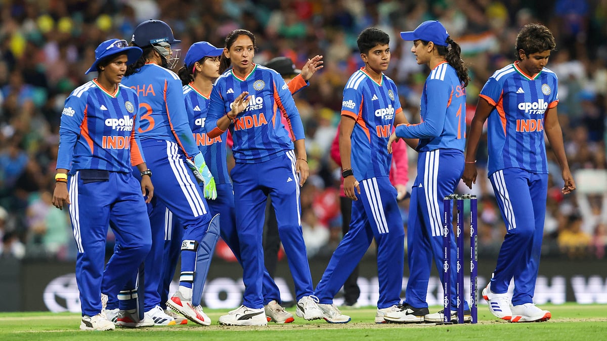 | Photo: X/BCCIWomen : India players celebrate a wicket during the T20I match against Australia on February 15, 2026.