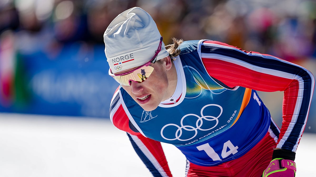 (AP Photo/Matthias Schrader) : Johannes Hoesflot Klaebo, of Norway, competes in the cross country skiing men's 4 x 7.5km relay at the 2026 Winter Olympics, in Tesero, Italy, Sunday, Feb. 15, 2026. 