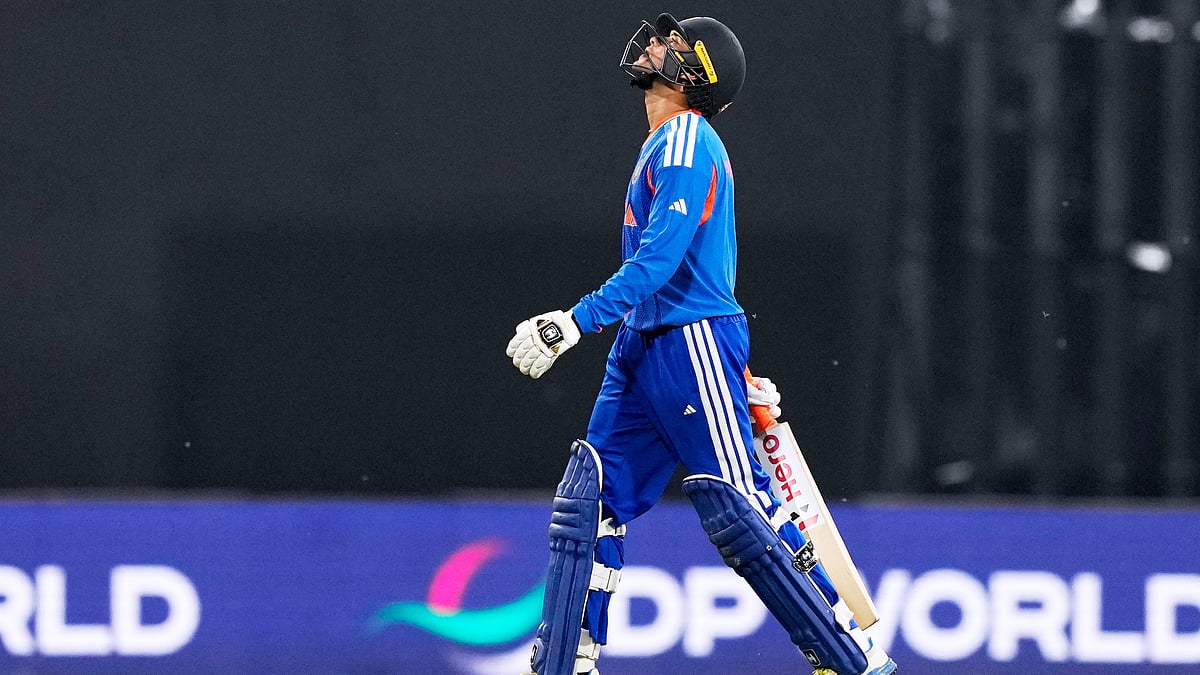 | Photo: AP/Eranga Jayawardena : India's Abhishek Sharma reacts as he leaves the ground after losing his wicket during the T20 World Cup cricket match between India and Pakistan in Colombo, Sri Lanka, Sunday, Feb. 15, 2026. 