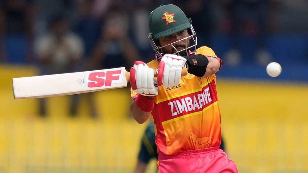 Zimbabwe's captain Sikandar Raza plays a shot during the T20 World Cup cricket match between Australia and Zimbabwe in Colombo, Sri Lanka. - | Photo: AP/Eranga Jayawardena